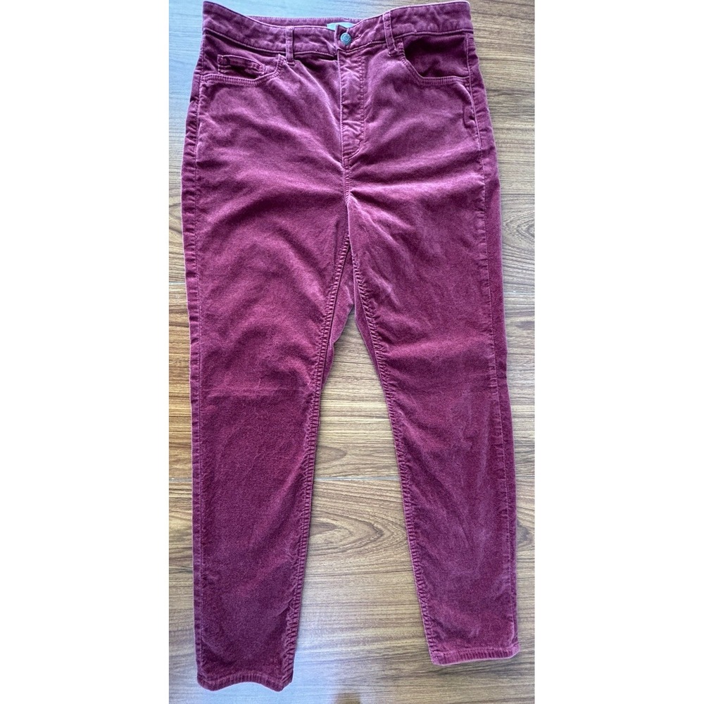 LOFT Velvet Velour Rich Burgundy Skinny High‎ Rise Pants, Women 31/12